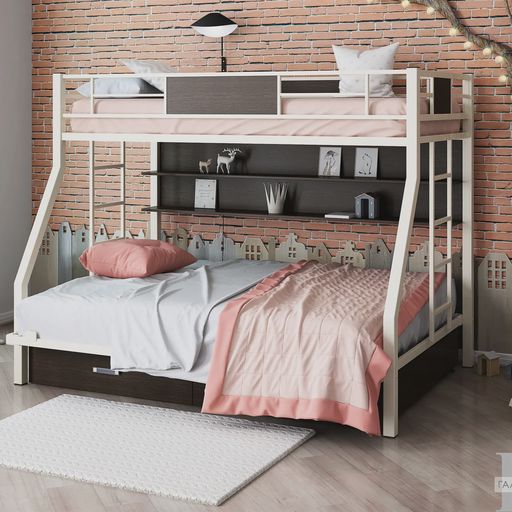 Двухъярусная кровать «Гранада ПЯ 140» с ящиками и полками